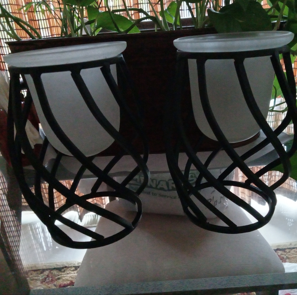 One set of 2 Black Metal Spindle Candleholders